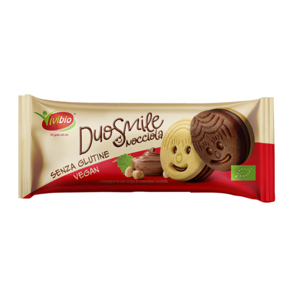 DuoSmile biscuits bio sans gluten fourrés à la crème de noisettes vendus par Orobica Food