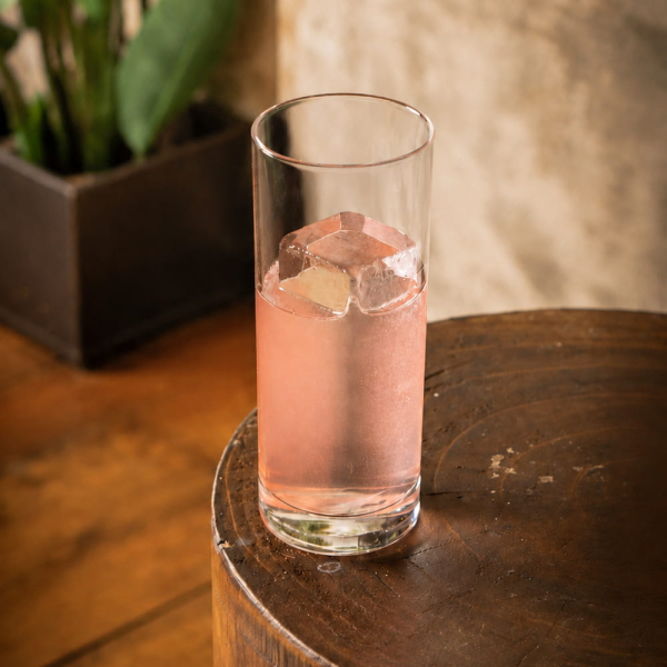Blocco di ghiaccio rettangolare in un bicchiere da cocktail, venduto da Orobica Food.