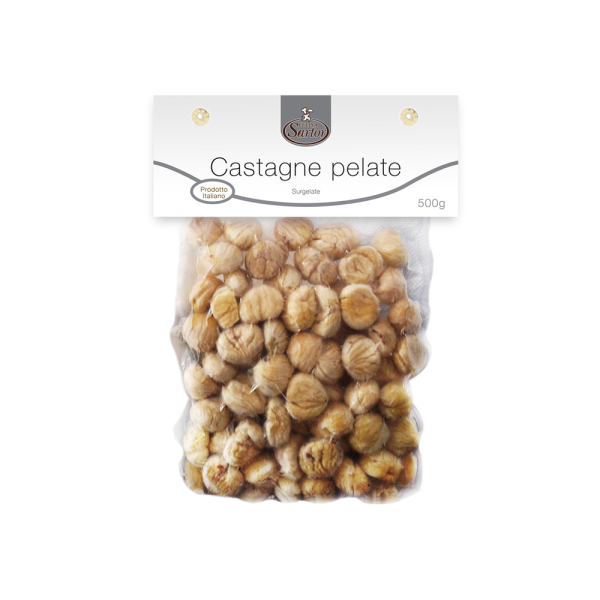 Castagne pelate surgelate 100% italiane, ideali per dolci, ripieni, vellutate e ricette autunnali dal gusto autentico. Venduto da Orobica Food.