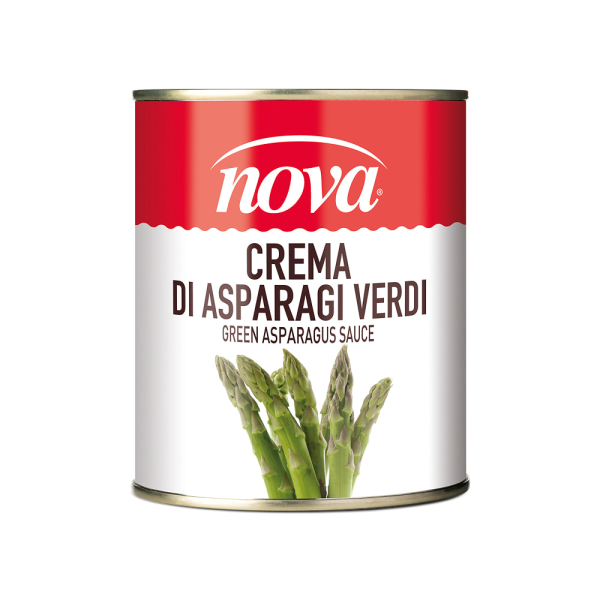 Latta di crema di asparagi da 800 g. Venduto da Orobica Food.