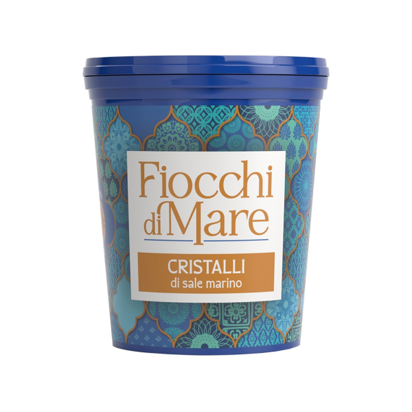 Confezione di cristalli di sale marino in fiocchi, fiocchi di mare, venduto da Orobica Food.