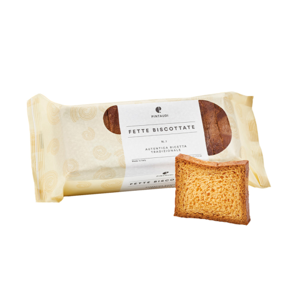 Fette biscottate tradizionali Pintaudi numero uno in confezione da 200g con fetta a vista, venduto da Orobica Food.