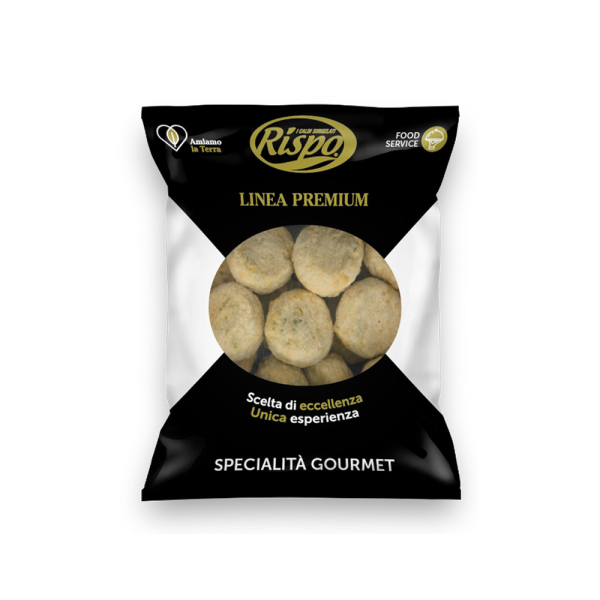 Busta contenente le frittatine di salsiccia e friarielli impanate. Venduto da Orobica Food.