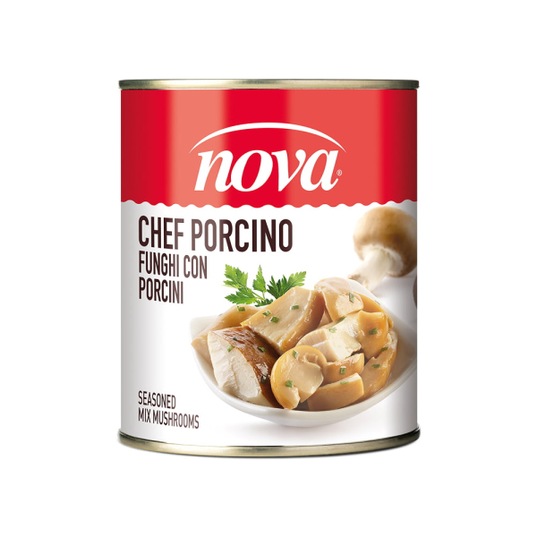 Latta di funghi con porcini trifolati in olio di semi di girasole Chef porcino, venduti da Orobica Food.