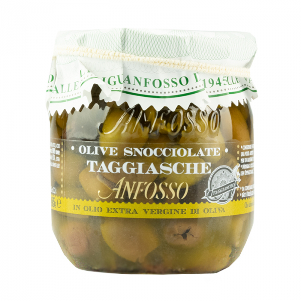 Pitted black olives taggiasche with evo oil