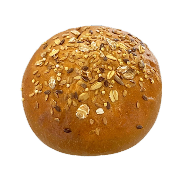 Pane per burger con semi precotto e glassato con uovo, caratterizzato da una superficie ricca di semi misti che donano croccantezza e gusto rustico. Ideale per hamburger gourmet, panini farciti e proposte street food di qualità. Venduto da Orobica Food.
