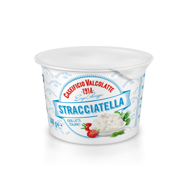 Barattolo contenente stracciatella bianca cremosa del peso di 300 g. Venduto da Orobica Food.