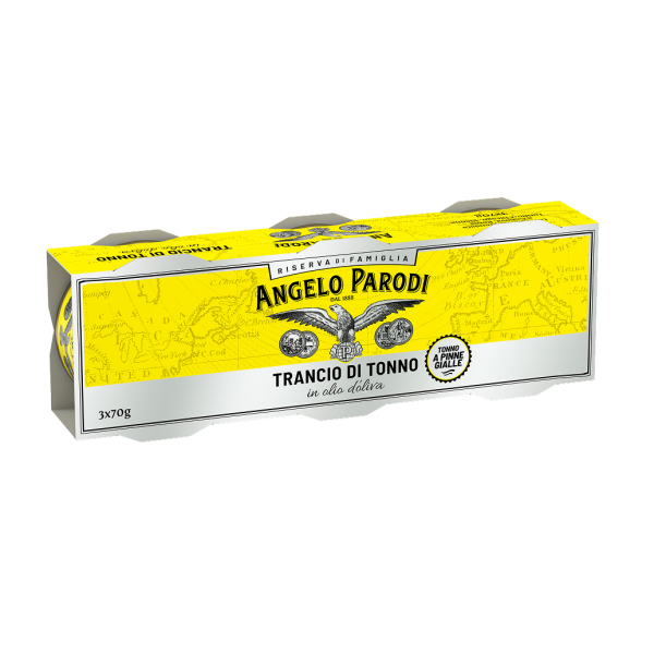 Confezione di tonno in olio di oliva, 3x70 g. Venduto da Orobica Food.