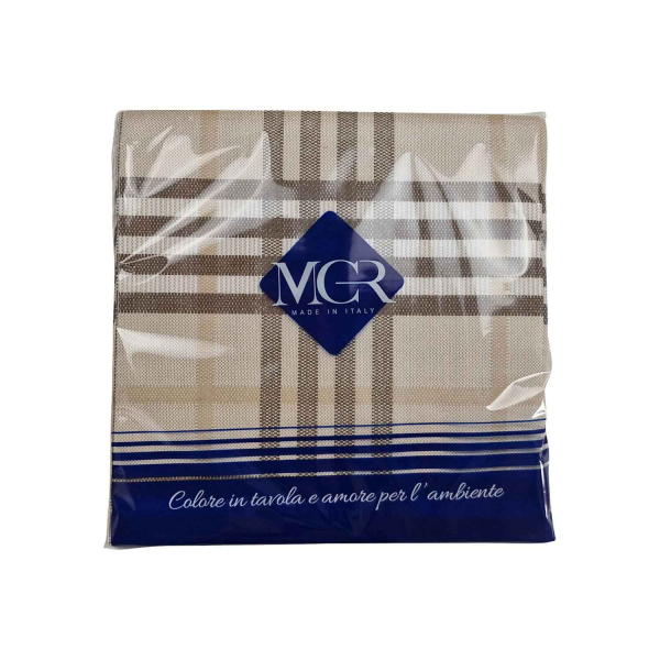 Confezione di tovaglioli in tessuto di cellulosa  colore marrone, stile british, brand MCR made in Italy, venduti da Orobica Food.