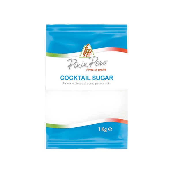 Busta Pinin Pero di zucchero bianco di canna per cocktail da 1 kg, ideale per miscelazione e preparazioni professionali. Venduto da Orobica Food.