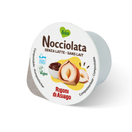 Monoporzione di crema Nocciolata biologica senza latte Rigoni di Asiago, pratica e pronta all’uso, adatta anche a dieta vegana. Venduto da Orobica Food.