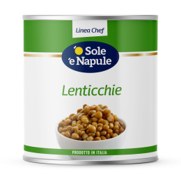 Lattina Linea Chef Sole e Napule di lenticchie lessate in salamoia, pratiche e versatili in cucina. Venduto da Orobica Food.