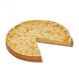 Torta della nonna rivisitata con frolla dorata, crema pasticcera artigianale e mandorle tostate, dolce rustico ideale per colazione o dessert